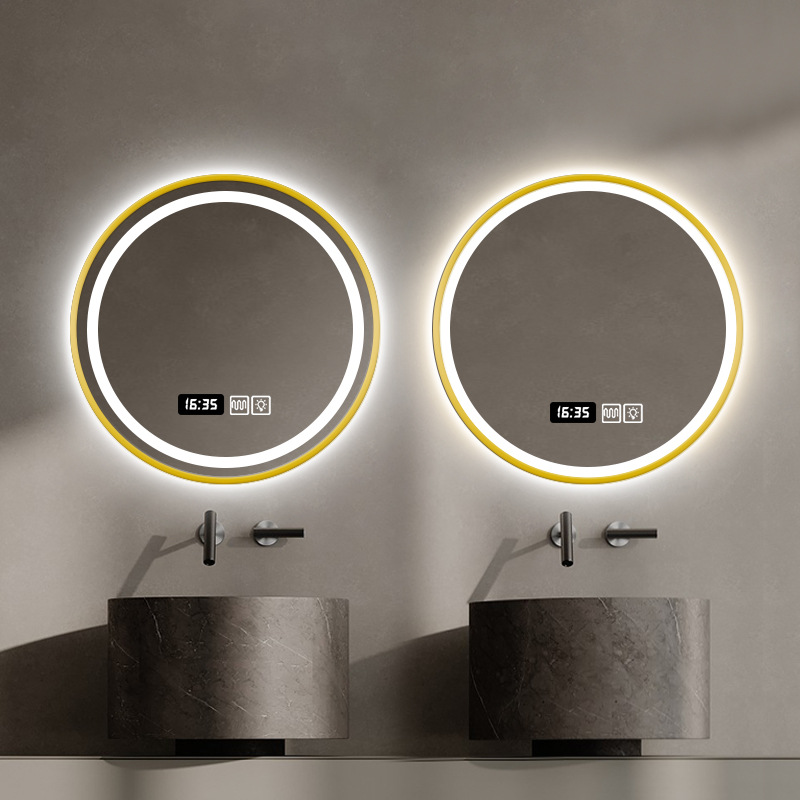 Con bordes| Baño de alta definición espejo inteligente pantalla táctil LED iluminante anti-nebble baño nórdico redondo hotel