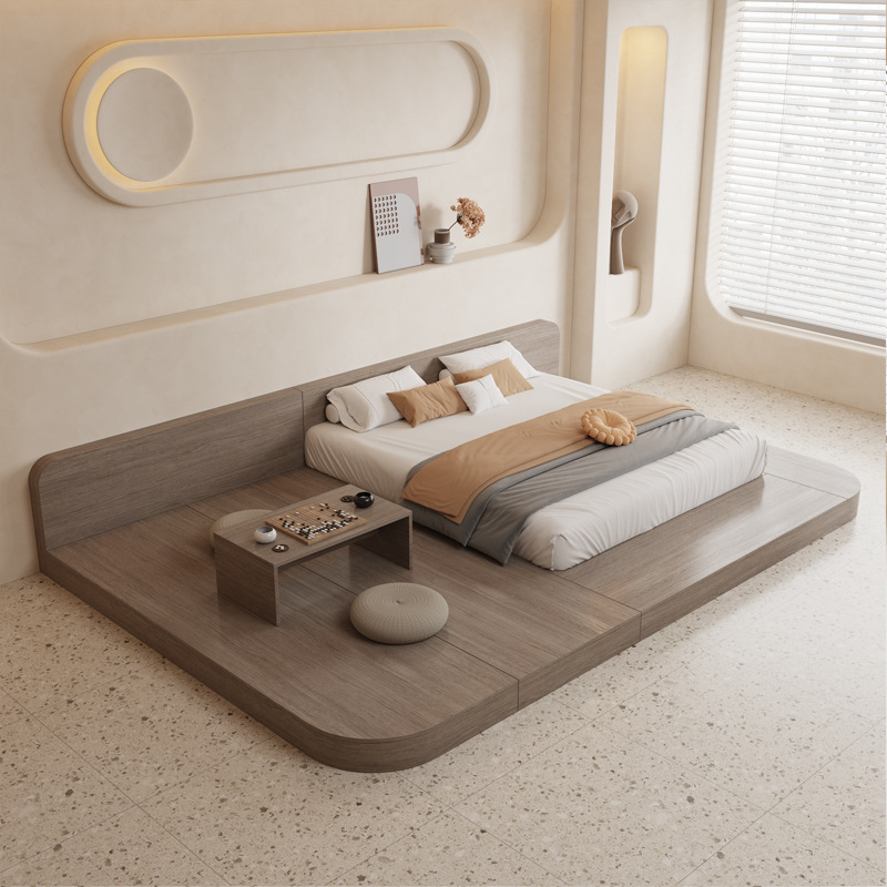 Extra-Large Tatami Low Bed for Guesthouses, Double Floor Bed, Floor Platform Low Bed, Solid Wood Arc-Shaped Bed Extra-Large Tatami Low Bed for Guesthouses, Double Floor Bed, Floor Platform Low Bed, Solid Wood Arc-Shaped Bed