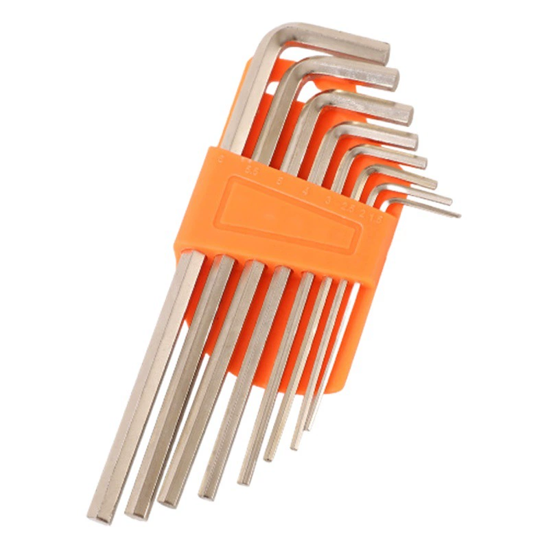 Набор из 8 L-образных плоских шестигранных ключей с закаленным никелированным покрытием, длинные и короткие шестигранные ключи, ручные инструменты для монтажа