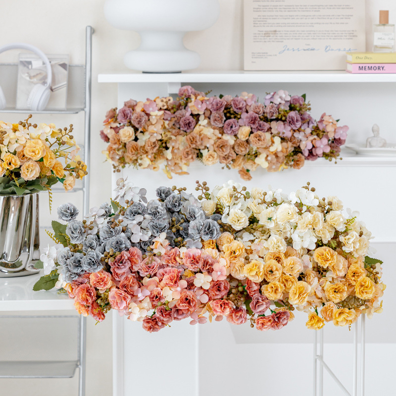 法式康乃馨繡球假花仿真花家居仿真人造花花束插花裝飾花客廳絹花