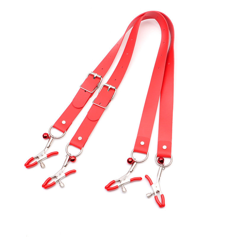 Adjustable Nipple Clamps with Metal Chain, Black Patent Leather SM Accessory — detail image 6