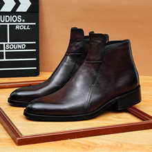 秋冬季手工切尔西靴男真皮英伦复古商务正装皮鞋男士尖头马丁靴