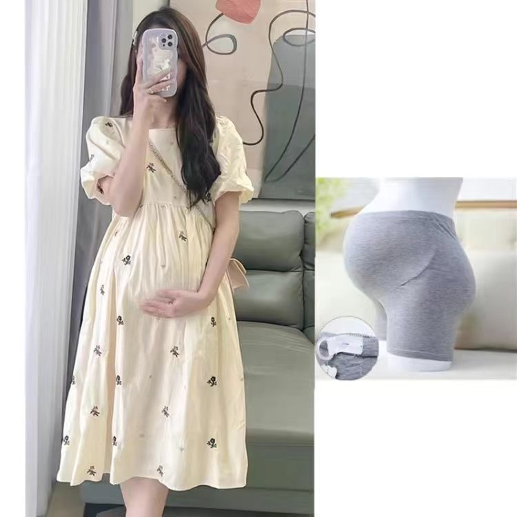 2025新款孕妇夏装连衣裙洋气法式泡泡袖碎花裙小个子孕妇夏季套装|undefined
