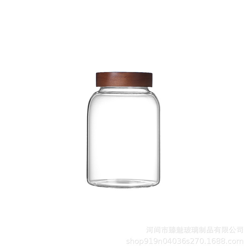 外贸展示螺纹口玻璃密封罐大容量玻璃储物罐相思木盖陈皮储存罐|undefined