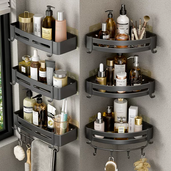 Bathroom Storage Rack Punch-free Space Aluminum Seamless Sticker Corner Storage Rack Bathroom Wall Hanging Storage Cross-border Exclusive