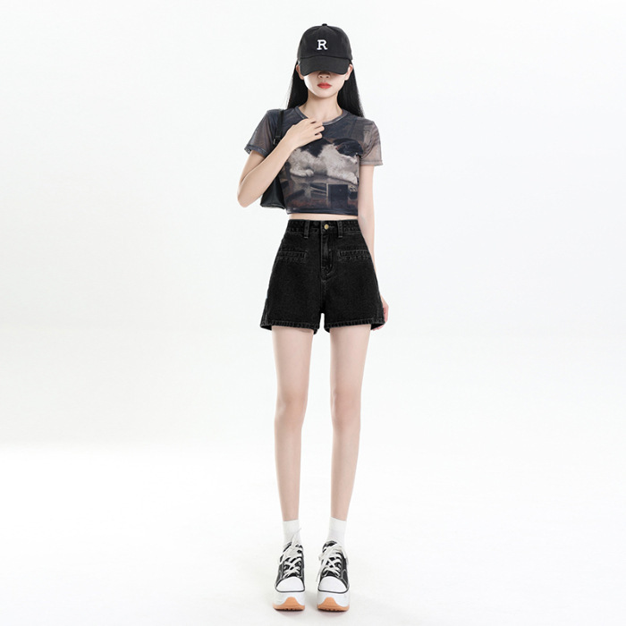 女性用リボンデニムショートパンツ、2025年夏の新作、小柄な人向けのゆったりとしたワイドレッグホットパンツ|undefined