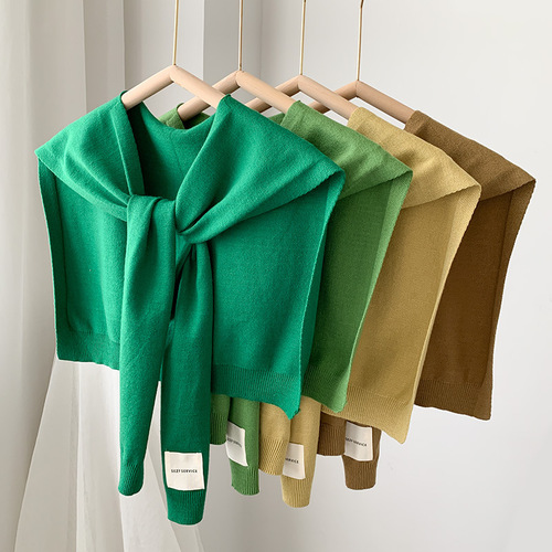 Korean-style Solid-color Fabric-Label Knitted Shawl | Summer Outer Wear, Chic & Stylish Neck-Caring Cape | Spring/Fall Match for Skirts & T-Shirts