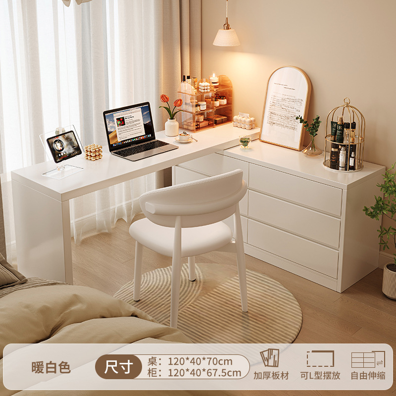 Escritorio de esquina, dormitorio, tocador semicerrado, luz integrada, lujo moderno, escritorio de oficina en forma de L de alta gama, banco de trabajo