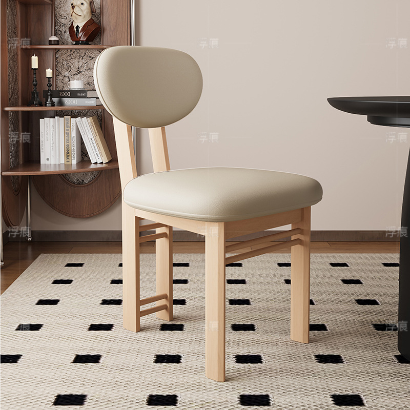 Silla de comedor de madera maciza entera, restaurante doméstico, silla trasera de tela de algodón y lino, restaurante de hotel, mesa y silla de comedor de cuero de microfibra, taburete