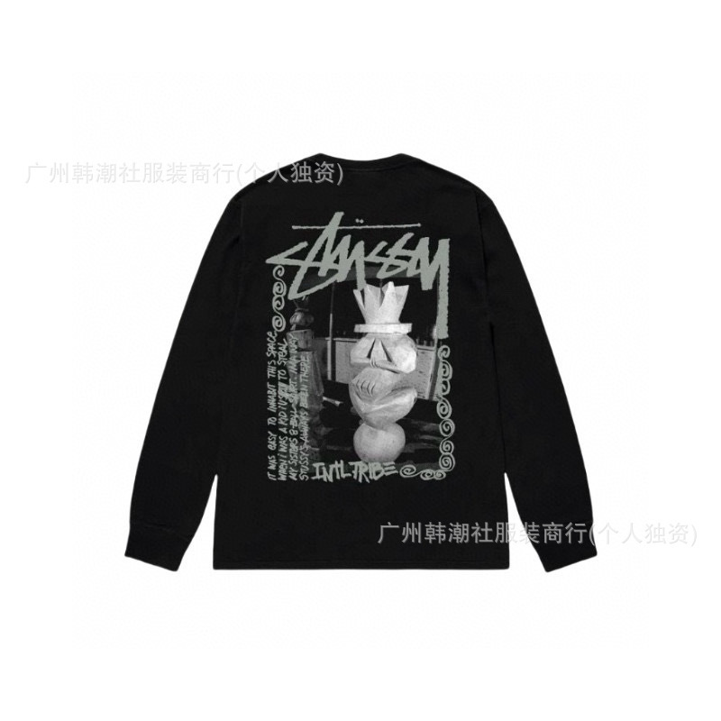 25S跨境斯图西长袖印花t恤美式潮牌STUSSY圆筒布休闲宽松男女同款|undefined