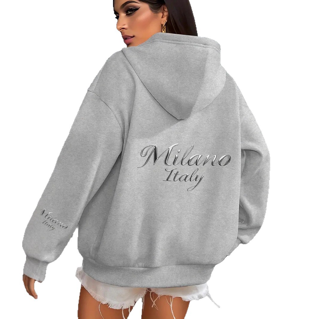 Women's Hooded Oversized Sweatshirt Jacket Print Design European American Style Fashion Fall Winter New Arrivals_ecoleips.com