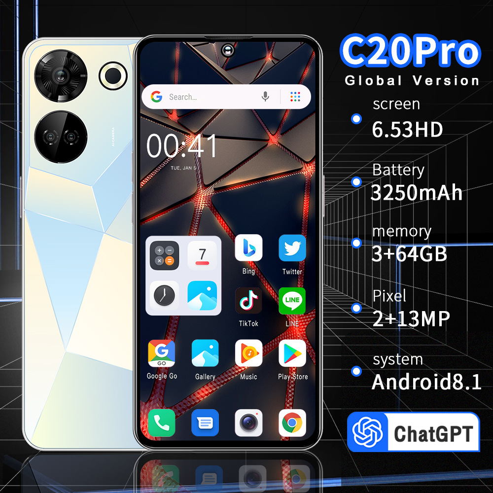 新款C20Pro跨境手机3+64内存6.53寸深圳欧洲美国现货包海外售后