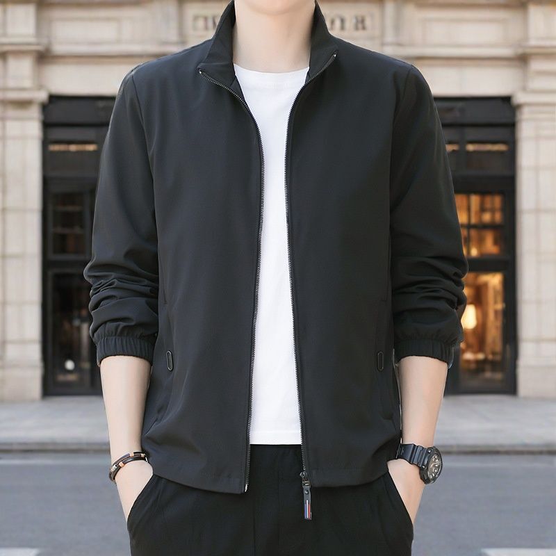 Spring Coat Men's Thin Jacket Men's Stand Collar Youth Solid Color Casual Business Executive Men's Outerwear Jacket