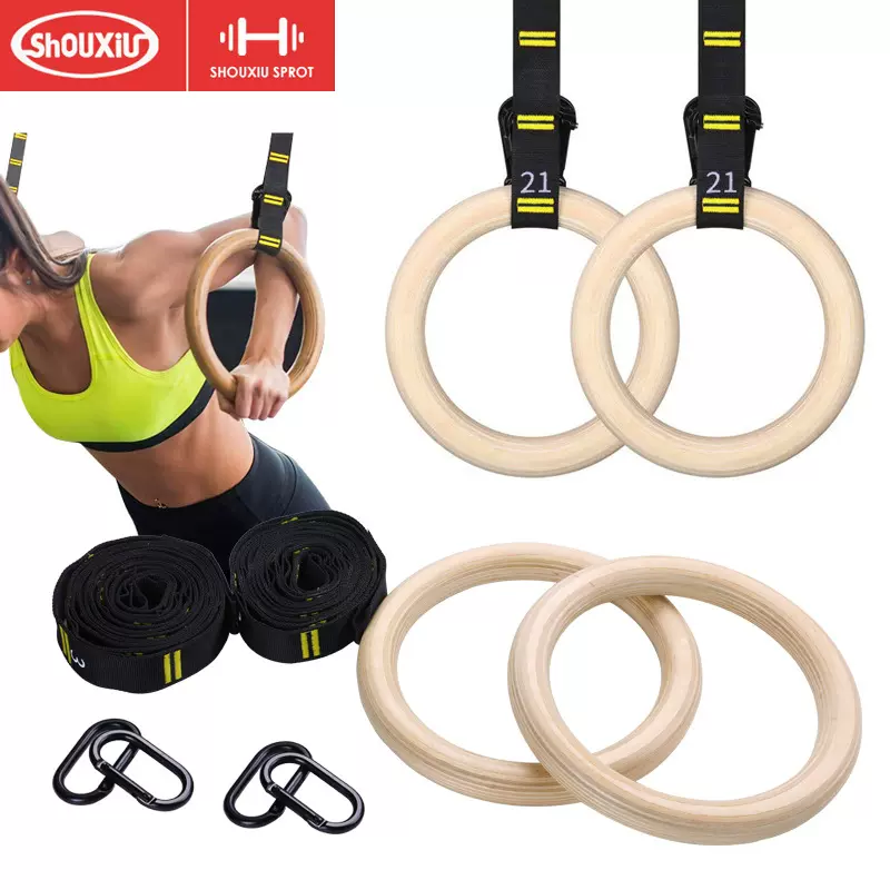 室内体操健身印刷刻度吊环运动吊环桦木吊环套装 家用体育吊环