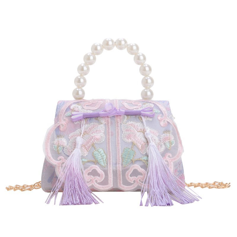 Nueva bolsa de hombro de niña china dulce perla portátil princesa bolso de mano lindos bordillos mini cadena bolso de niños