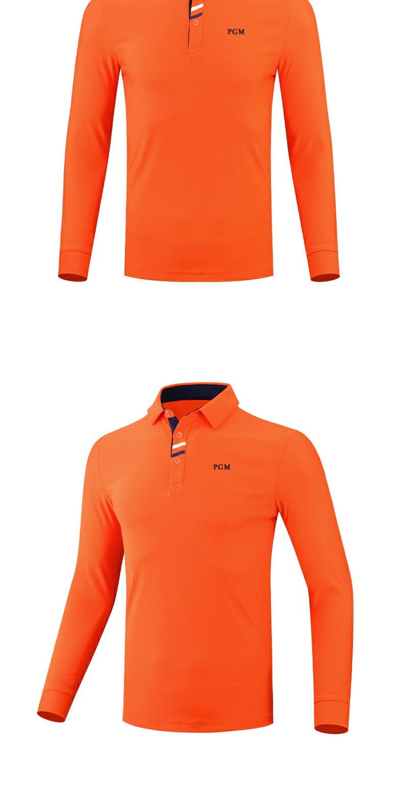 Áo polo nam dài tay PGM cổ bẻ, giữ ấm mùa thu đông, chất liệu cotton pha sợi — YF095 màu đen, YF445 màu xanh hải quân, YF095 màu cam, YF095 màu xanh hải quân chi tiết 30