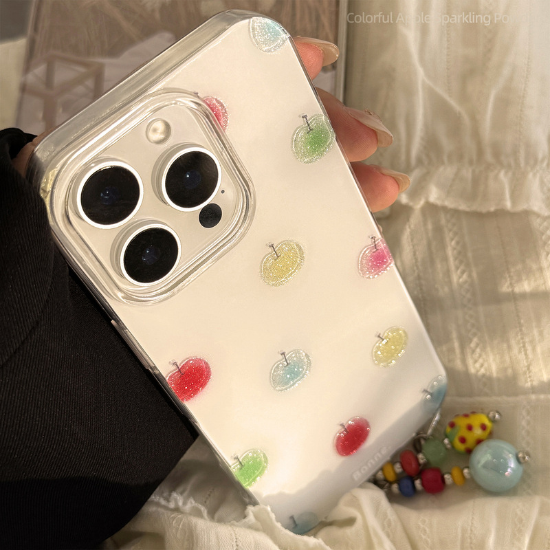 琉砂彩色小苹果17promax手机壳iphone16硬12挂件14小清新11闪粉硬|undefined