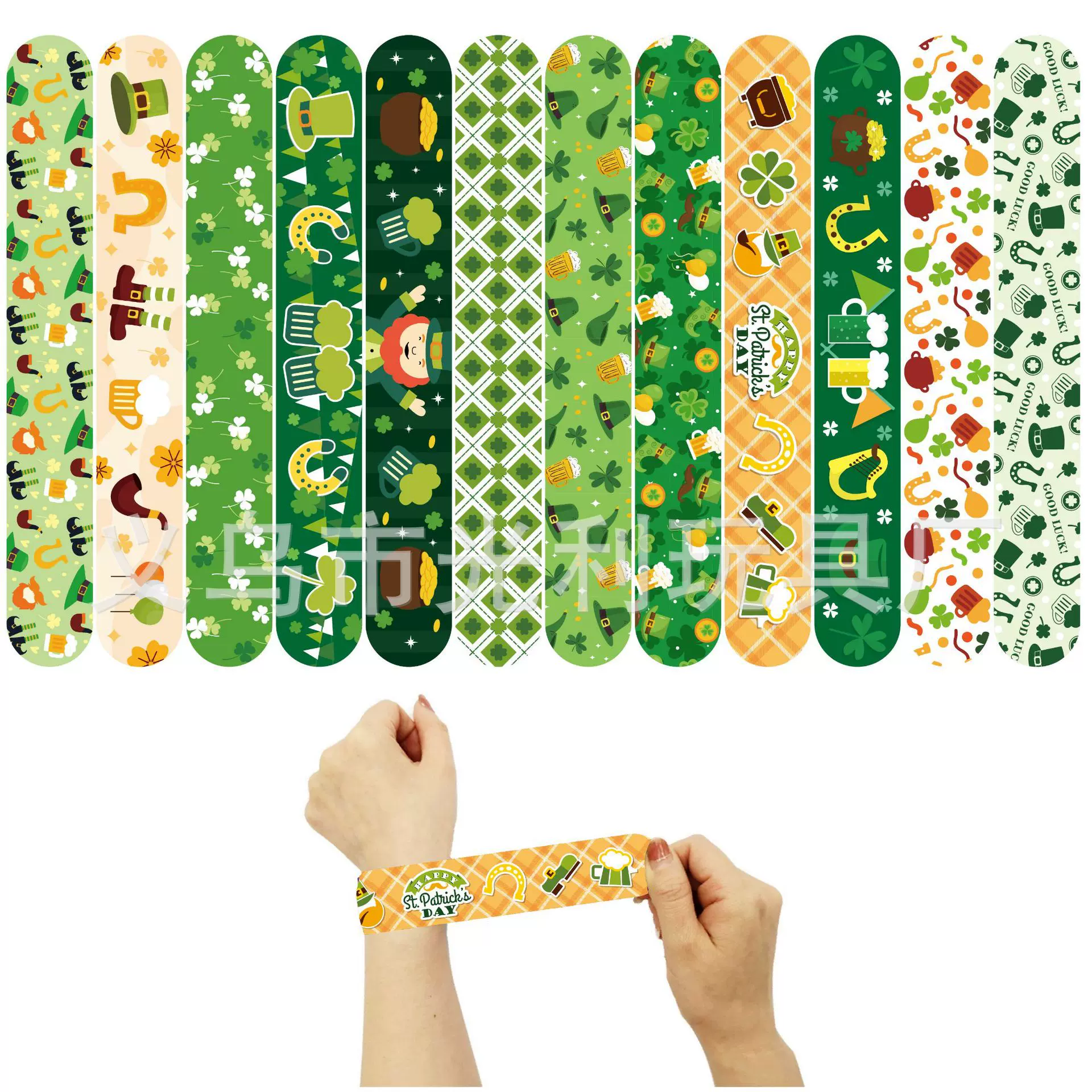 跨境爱尔兰节St.Patrick's圣帕特里克节啪啪圈三叶草幸运拍拍手环