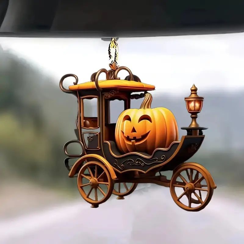 Halloween creativo calabaza coche festivo regalo de decoración transfronteriza nuevo acrílico plano coche colgante espejo retrovisor image 1