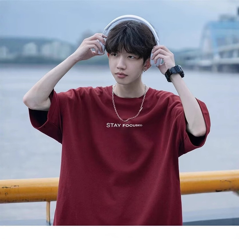 Simple All-match Short-sleeve T-shirt Men's Summer 2025 New American Style Fashionable Brand Loose Half-sleeve Heavy-weight T-shirt for Boys Simple All-match Short-sleeve T-shirt Men's Summer 2025 New American Style Fashionable Brand Loose Half-sleeve Heavy-weight T-shirt for Boys