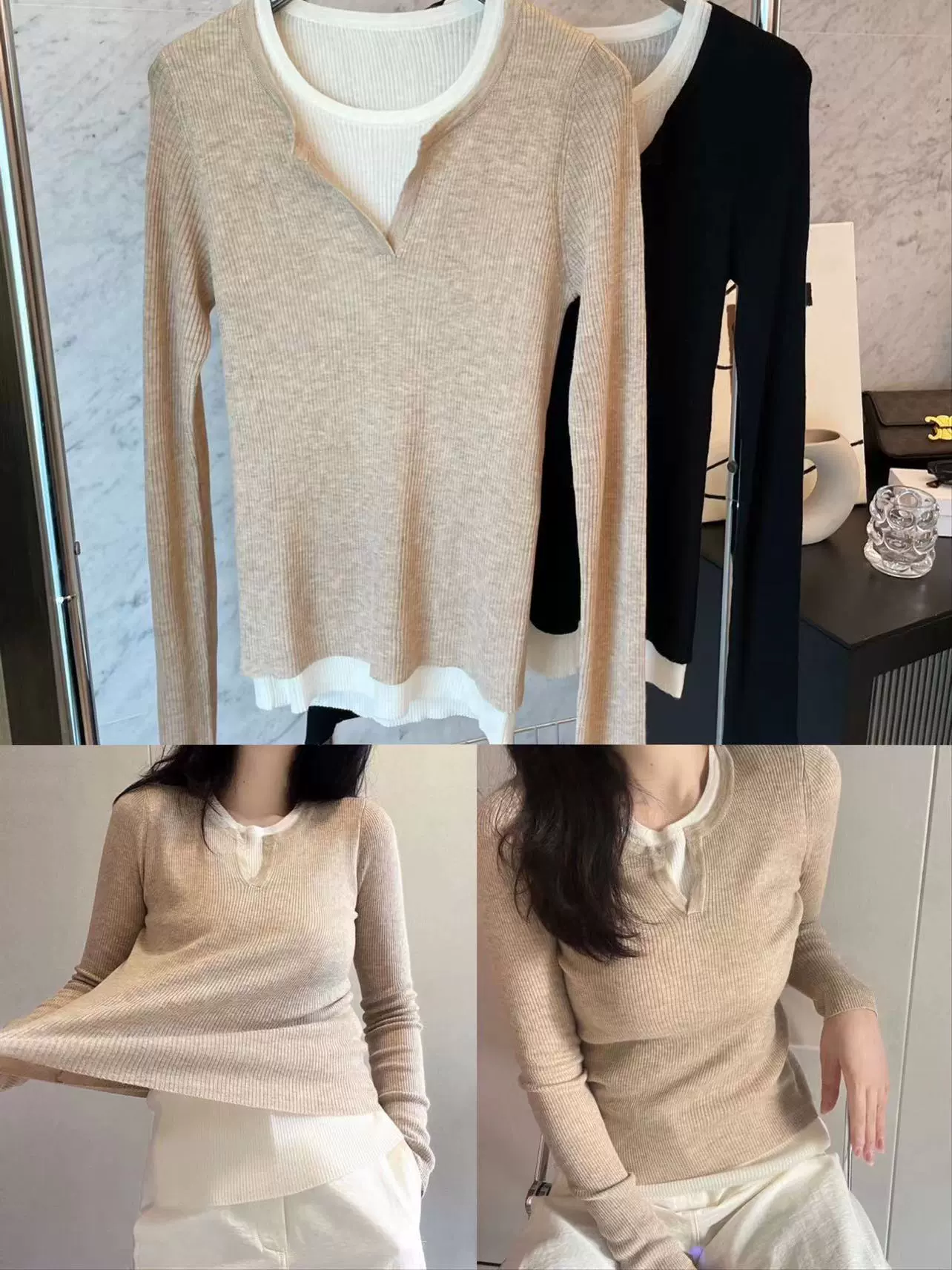 Autumn woolen set, long-sleeve, base body-friendly sweater