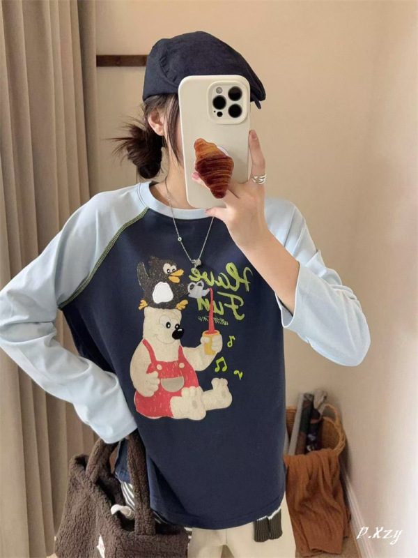 025秋季2025新款慵懒风松弛感宽松上衣早秋薄棉长袖打底衫女士T恤|undefined