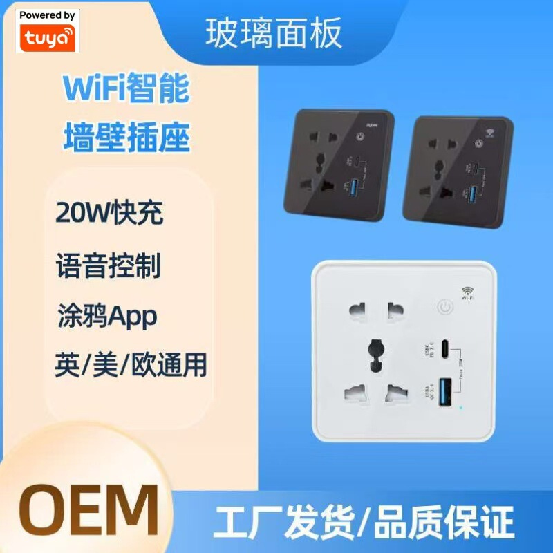 Tuya Wifi Smart 86 Wall Socket Remote Timing Voice Control 20W Type-C+Usb Xiaomi Same Model
