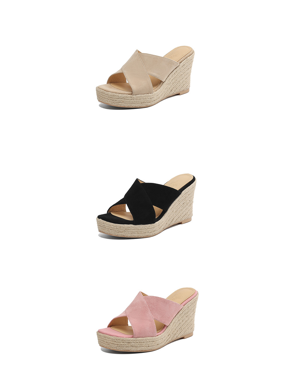Sandal cao gót nữ quai ngang đế xuồng đan dày — Màu đen chi tiết 24