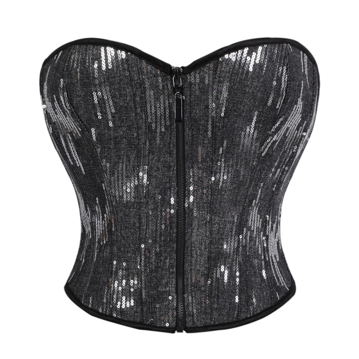 Nuevo estilo gris cremallera plateada esquinilla dama corte corte corte vestimenta de forma Amazon AliExpress transfronterizo