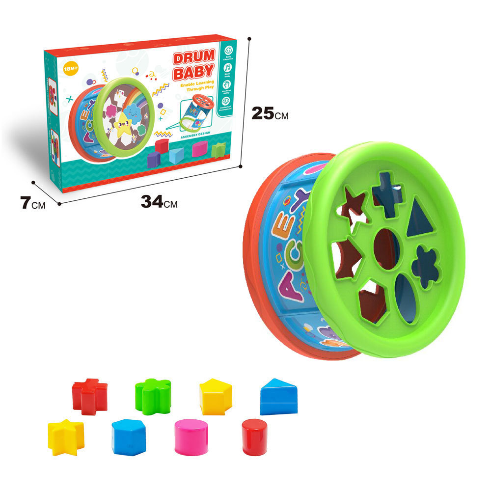 Infantil educación temprana cognición Montessori Educación Juguetes de inteligencia DIY bloques de construcción coincidencia de forma padre-hijo montado tambor de mano