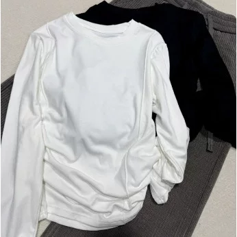 Лонг-свитер из бархатного хлопка с длинным рукавом, slim fit, круглые воротник