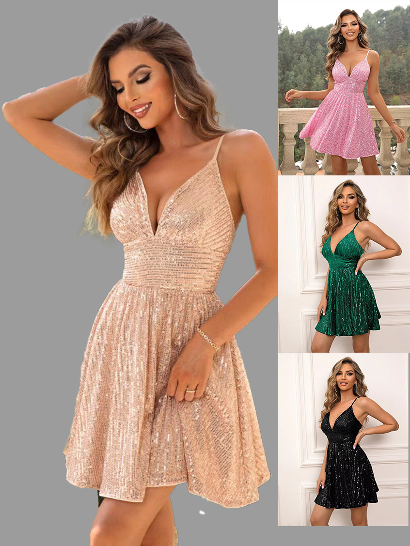 Vestido Sexy con Lentejuelas para Fiesta, Ropa de Mujer Estilo Europeo y Americano, Nuevo en Amazon (5 Colores)