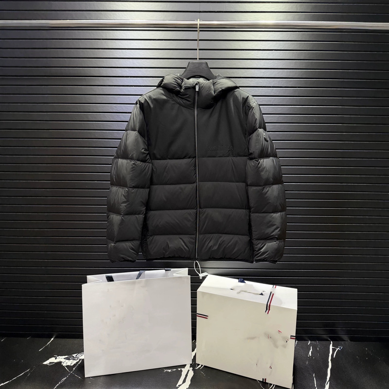 High-quality (90% down) classic black label hooded down jacket for men and women, short style, ultra-lightweight filled coat