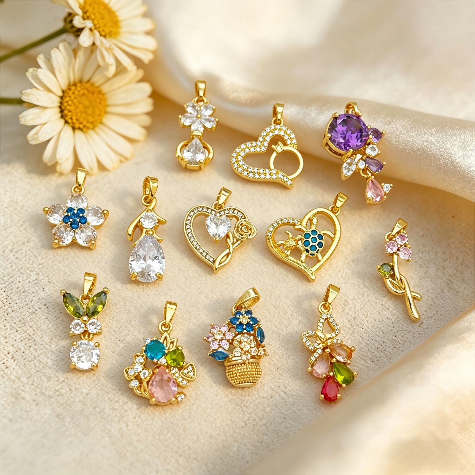Pendant cross-border summer fresh floral design DIY jewelry accessories colorful simple copper inlaid zircon accessories