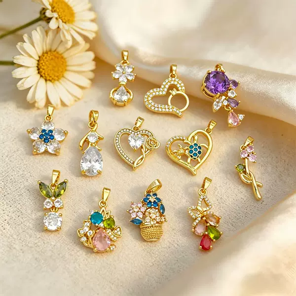 Pendant cross-border summer fresh floral design DIY jewelry accessories colorful simple copper inlaid zircon accessories