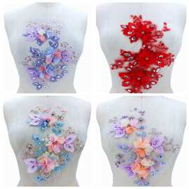 彩色3D立体蕾丝花朵烫钻刺绣贴花服装DIY配件演出服配饰花