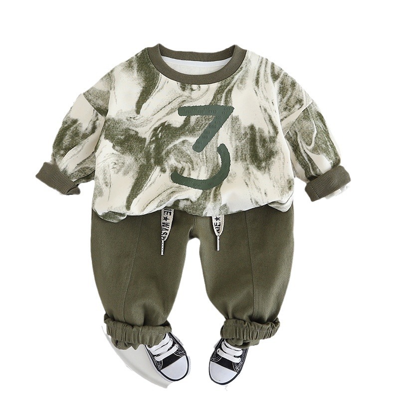 Conjunto de dos piezas con leggings casuales y suéter para niños pequeños y medianos con nuevo diseño teñido anudado que da sensación de primavera_voghion.com