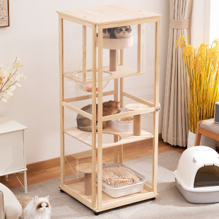Cat Villa Cat House Household Indoor Solid Wood Cat Cabinet Cat House Cat Cage Large Free Space Cat Climbing Rack Integrated