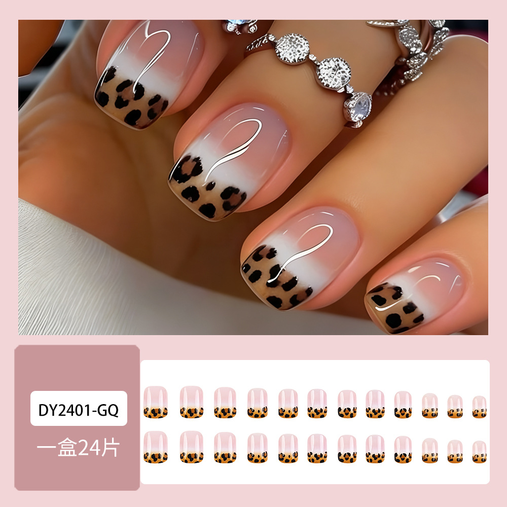 Comercio exterior venta caliente jade gordo estampado de leopardo arte de uñas francés muestra parche de uñas blancas producto terminado al por mayor brillo