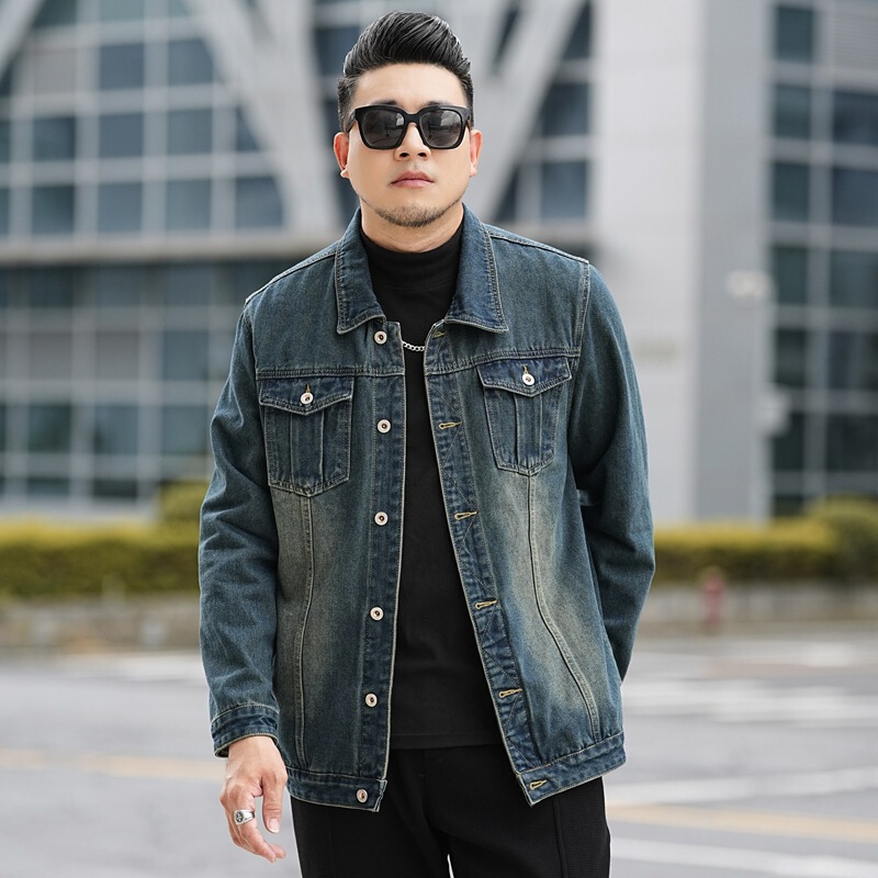 Plus-size men's autumn new American retro washed denim jacket, loose and versatile, oversized denim coat for men Plus-size men's autumn new American retro washed denim jacket, loose and versatile, oversized denim coat for men