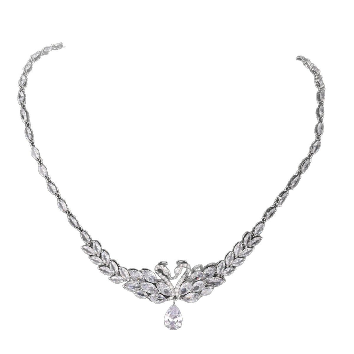 2023新型韓国版ジルコン白鳥花嫁ネックレスイヤリングセットウェディングドレスアクセサリーイヤリングセット