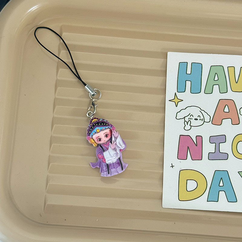 Llavero con personajes de ópera china, estilo nacional creativo, colorido, ideal como obsequio o cuerda decorativa para teléfono móvil