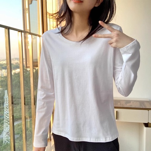 2025 early autumn pure cotton solid color long-sleeved T-shirt for women with large size 200 catties round neck inner bottoming shirt wholesale clothes for women