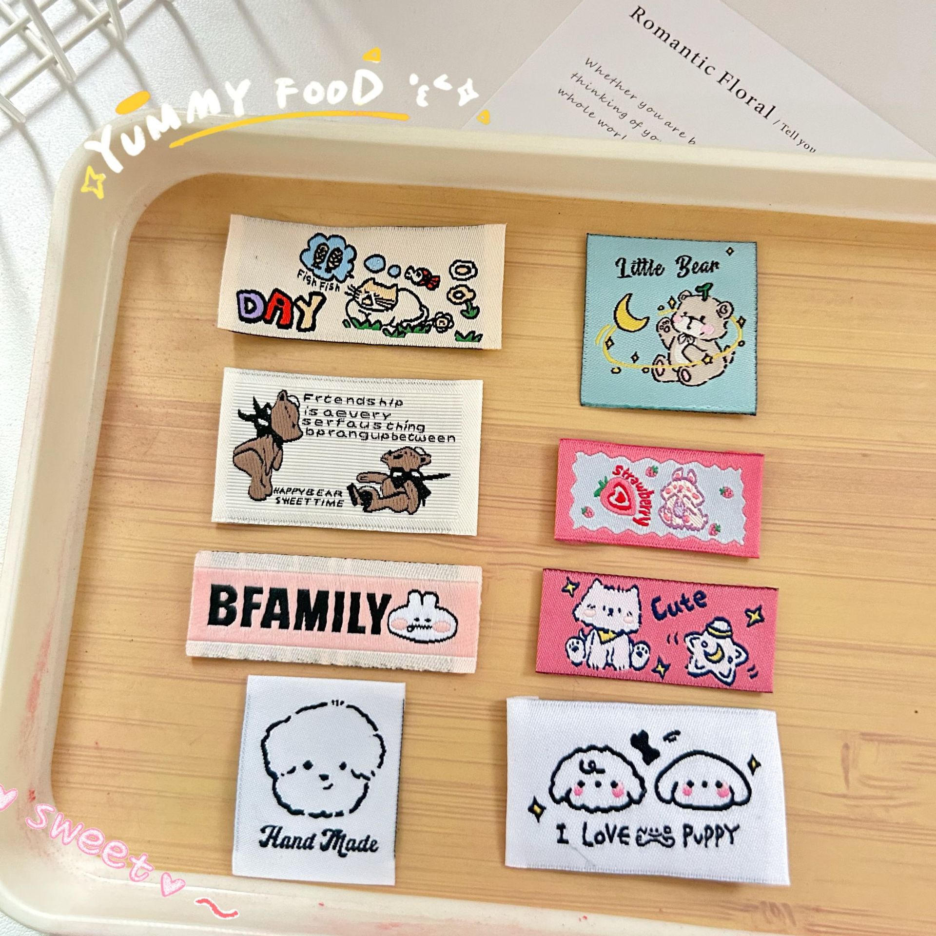 卡通可爱小狗小熊布标刺绣织唛布艺标签衣服领标包包帽子洗唛配件