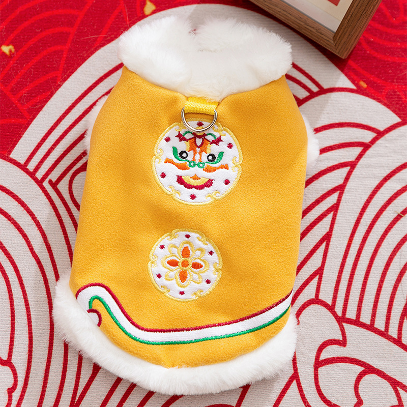 Otoño y invierno perros Año Nuevo rojo festivo Tang traje gato cálido y grueso algodón Teddy mascotas ropa de perro de Año Nuevo