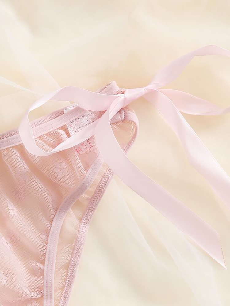 Large One Shoulder Sexy Lace Pure Desire Bra Underwear Two piece Perspective Set 08_voghion.com