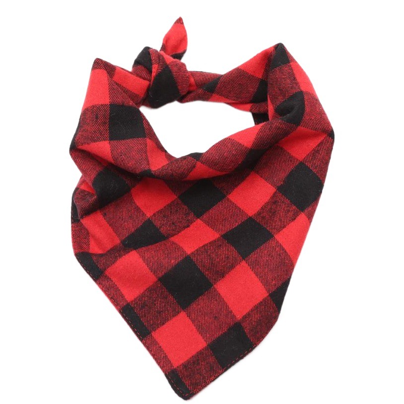 Fabricante en stock transfronterizo Amazon popular Otoño e Invierno mascota saliva toalla Rojo Negro a cuadros perro bufanda mascota triángulo toalla