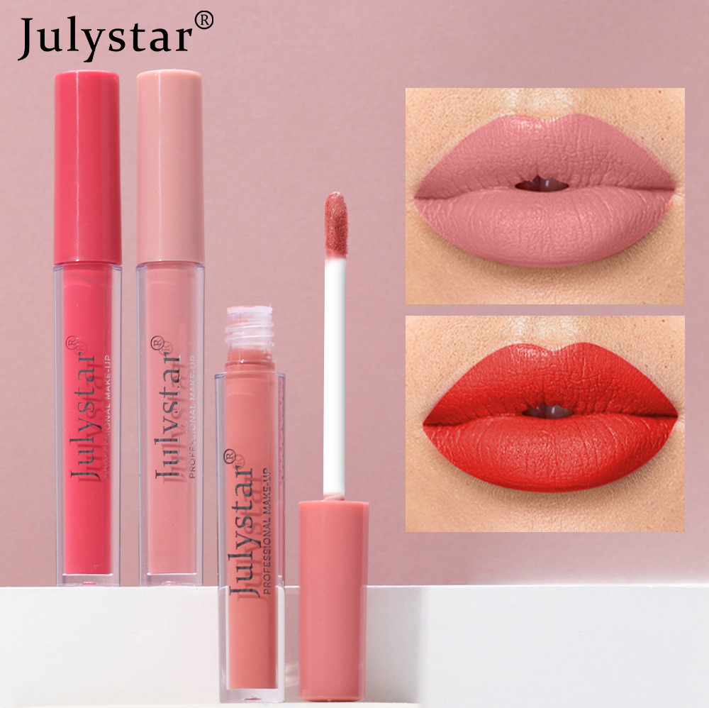 Make-up-Lippenstift für Frauen, langlebig, verblassend, klebt nicht an den Körbchen, reine Farbe, mattes Finish, feiner Tuben-Lipgloss_voghion.com
