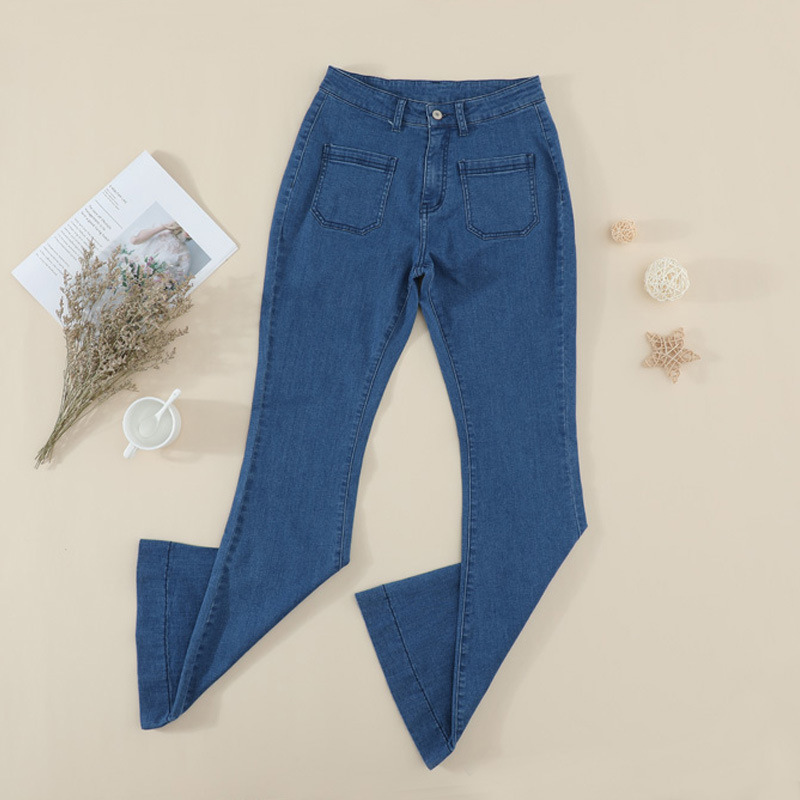 秋冬女装牛仔裤新款时尚欧美高腰高弹力微喇裤显瘦牛仔裤女78362