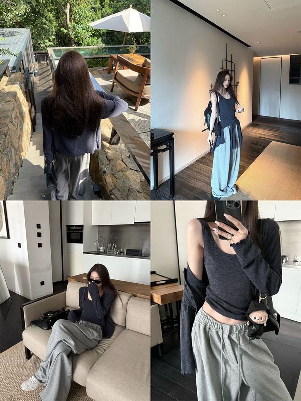 3847#superniniyy 奶油慕斯 可分开购买木耳边开衫加坑条背心女|undefined